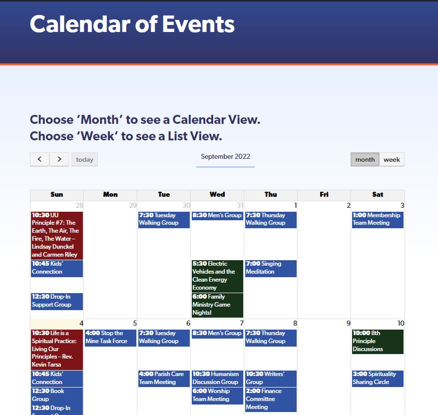 calendar of events