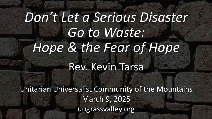 Don’t Let a Serious Disaster Go to Waste: Hope and the Fear of Hope