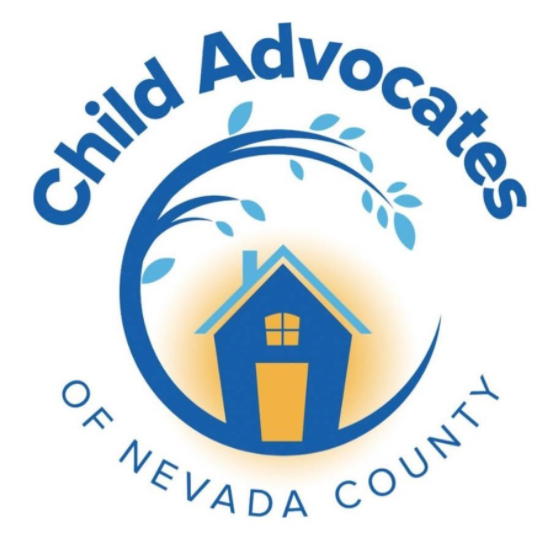 Child Advocates logo (blue graphical house with warm yellow glow sitting inside c-shaped tree branch)